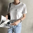 Flap-front Plain Cotton T-shirt