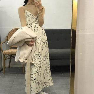 Spaghetti Strap Print Midi Dress Almond - One Size