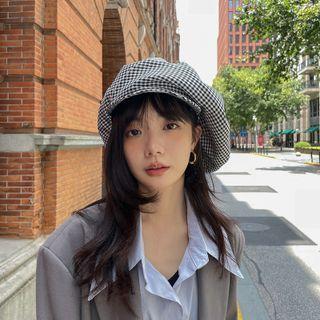 Houndstooth Beret Black & White Plaid - One Size - 56-58cm