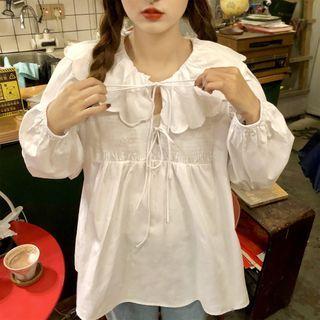Scalloped Collar Blouse White - One Size