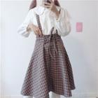 Plaid Suspender A-line Skirt / Blouse