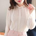 Bell-sleeve Smocked-trim Lace-top