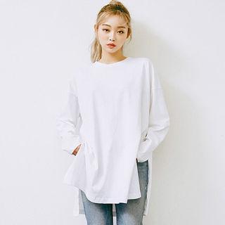 Slit-side Cotton Long T-shirt