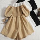Puff-sleeve Off-shoulder Shirred Panel Romper