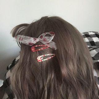 Cherry Print Mesh Bow Hair Clip / Set Of 6: Printed Hair Clip