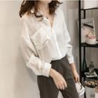 Pocketed Plain Long-sleeve Blouse