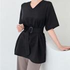 [lovb] V-neck Belted Blouse