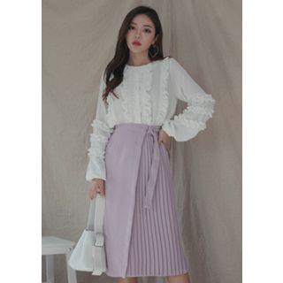 Bishop-sleeve Frill-trim Crepe Blouse
