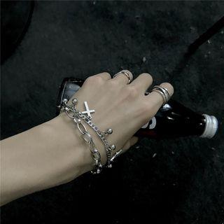 Cross Pendant Double-layer Chain Bracelet Sliver - One Size