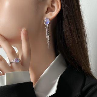 Moonstone Asymmetrical Alloy Fringed Earring 1 Pair - Silver - One Size