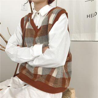 Check V-neck Vest