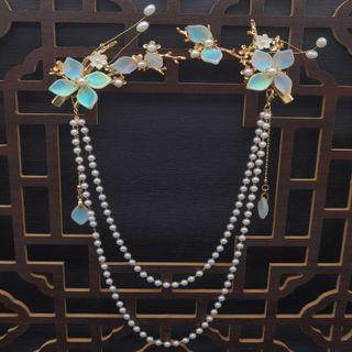 Flower Faux Pearl Layered Headpiece K57 - Hair Clip - One Size