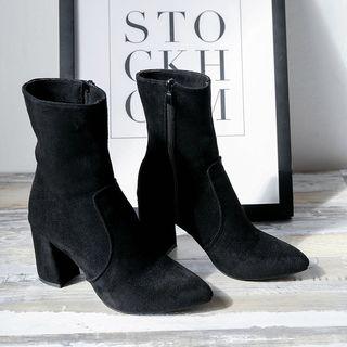 Faux-suede Chunky-heel Mid Calf Boots