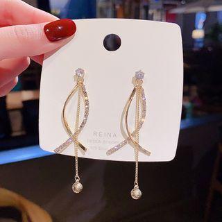 Rhinestone Fringed Earring E1915 - 1 Pair - Gold - One Size