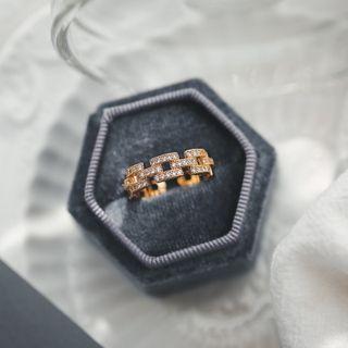 Rhinestone Layered Ring 1 Pc - Gold - One Size