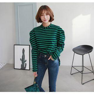 Puff-sleeve Striped T-shirt