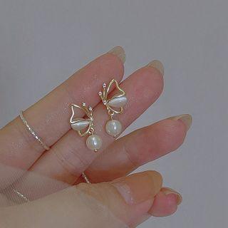 Sterling Silver Cat Eye Stone Butterfly Stud Earring