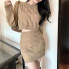 Set: Cropped Cable Knit Sweater + Mini Fitted Skirt