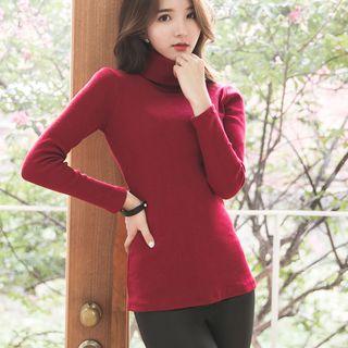 Plain Turtleneck Long Sleeve T-shirt