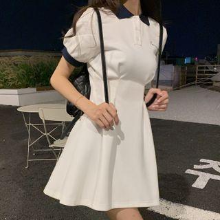 Open Collar Short-sleeve Dress