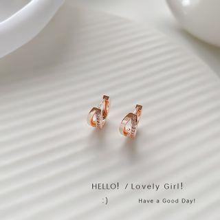 Rhinestone Hoop Earring E4637 - 1 Pair - 925 Silver - Gold - One Size
