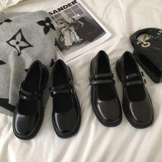 Buckled Faux Leather Mary Jane Flats