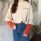 Mock Two-piece Long-sleeve Colored Panel T-shirt