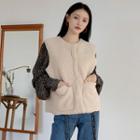 Round-neck Snap-button Sherpa-fleece Vest