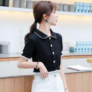 Short-sleeve Contrast Trim Cropped Shirt