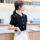 Short-sleeve Contrast Trim Cropped Shirt