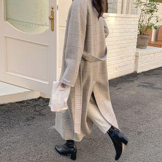 Wool Blend Plaid Mac Coat Check - One Size