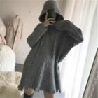 Frayed Knit Mini Hoodie Dress
