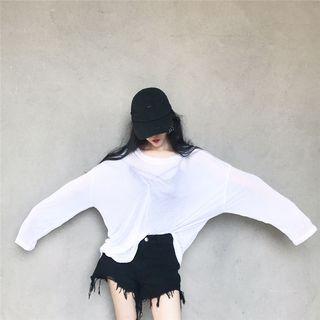 Plain Sheer Long-sleeve Top