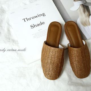 Woven Rattan Flat-heel Mules