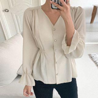 V-neck Tie-back Chiffon Blouse