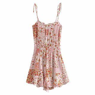 Spaghetti Strap Floral Wide-leg Romper