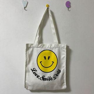 Smiley Face Print Canvas Tote Bag
