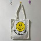 Smiley Face Print Canvas Tote Bag