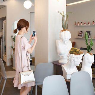 Short-sleeve Ruffled Dress With Sash