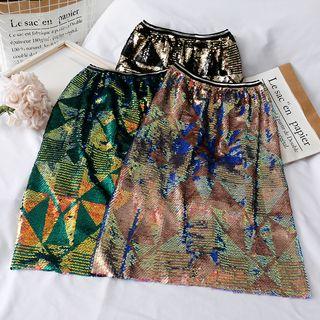 Elastic-waist Sequined Midi Skirt