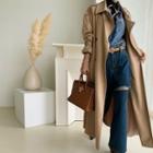 Drape-front Long Trench Coat