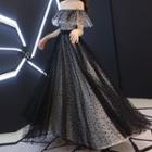 Short-sleeve Off Shoulder Dotted A-line Evening Gown