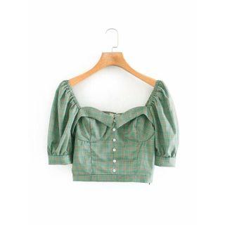 Plaid Ruched Short-sleeve Crop Top