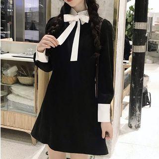 Two Tone Bow Accent A-line Dress