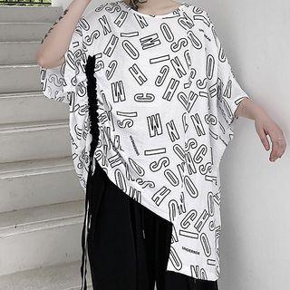 Lettering Batwing-sleeve T-shirt