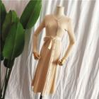Buttoned A-line Midi Rib Knit Dress Almond - One Size