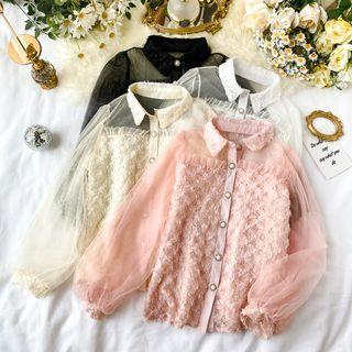 Long-sleeve Embellished Chiffon Shirt