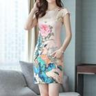 Floral Print Short Sleeve Pencil Dress