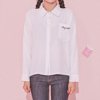Pointy-collar Embroidered Blouse