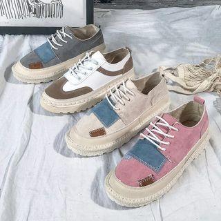 Color Panel Platform Lace-up Sneakers